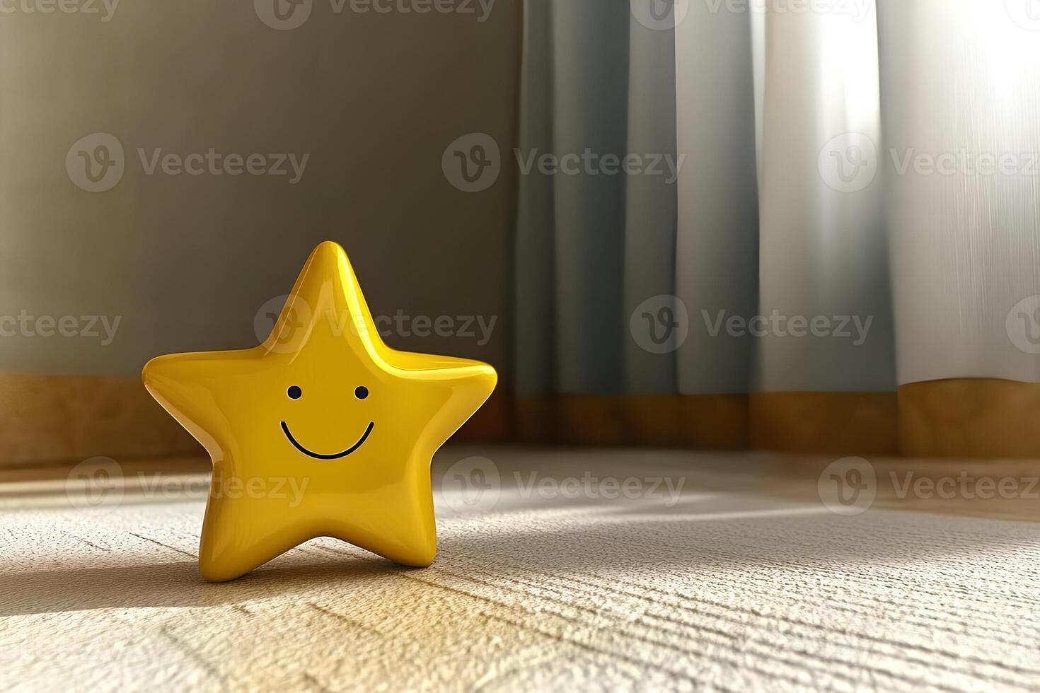 A vibrant yellow star placed on the floor of a room, creating a bold and playful contrast with the surrounding space photo
