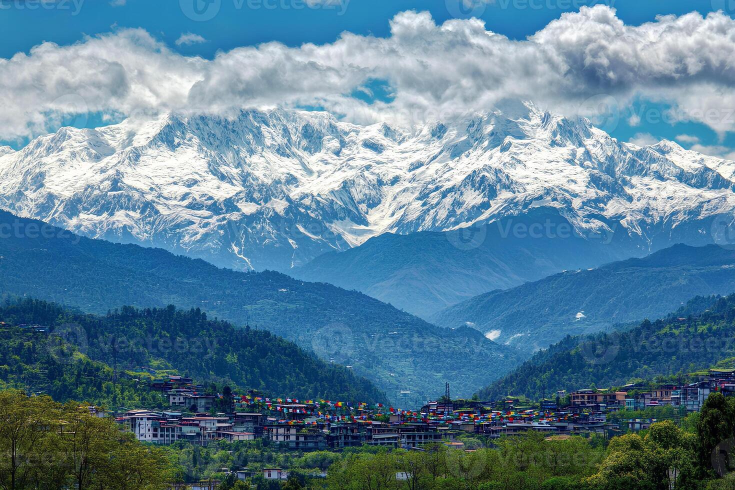 Majestic Himalayas with Annapurna Base Camp set against towering mountain peaks, creating a breathtaking landscape for mountain adventure and nature lovers photo