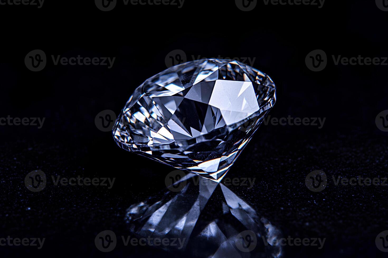 A high-quality macro close-up of a dazzling diamond on a black background, highlighting its perfect cut, brilliance, and intricate facets in exquisite detail. photo