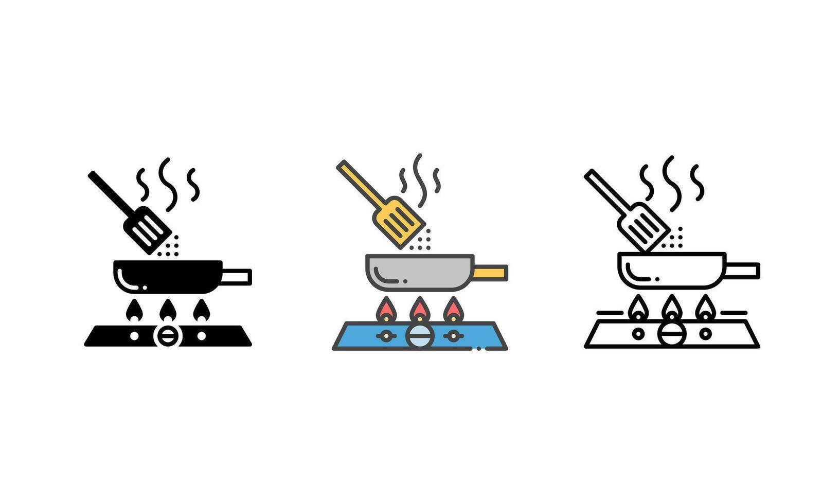Cooking Icon - with Stove, Pot, Spatula, and Smoke Elements vector