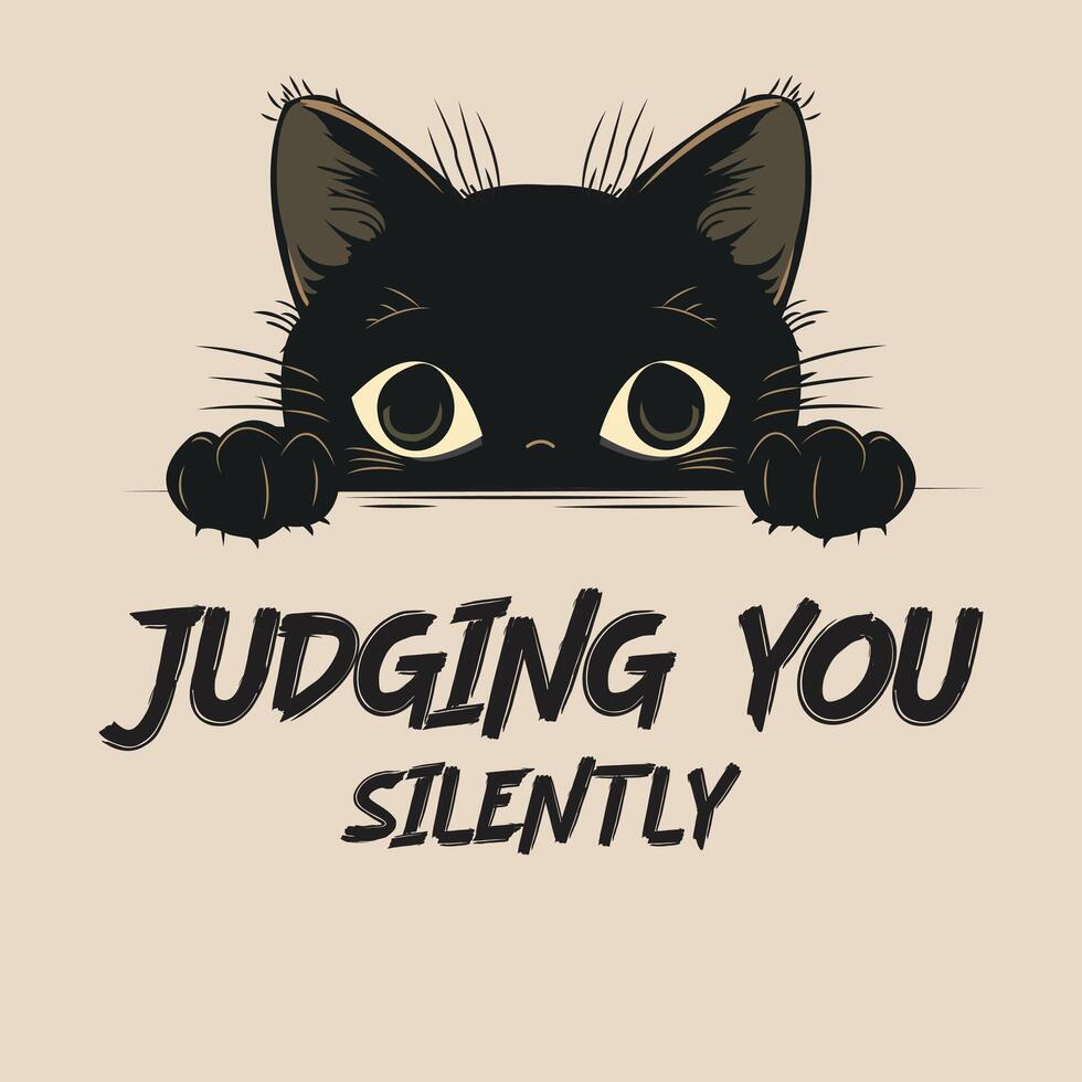 Silent Judging Cat T-Shirt Design vector