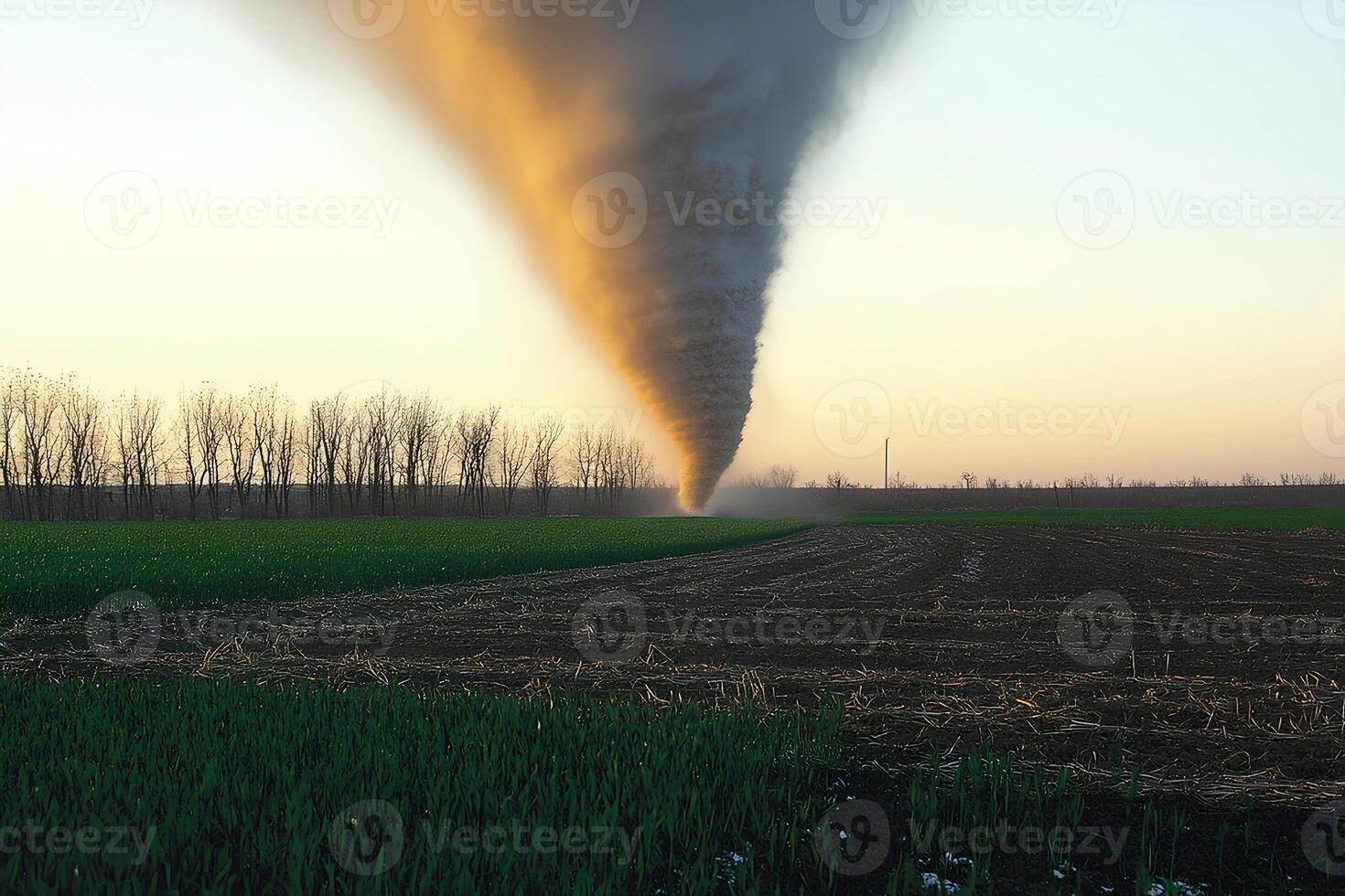 The chimney of a nuclear power plant emits smoke into the atmosphere, showcasing the environmental impact of industrial production in a rural area photo