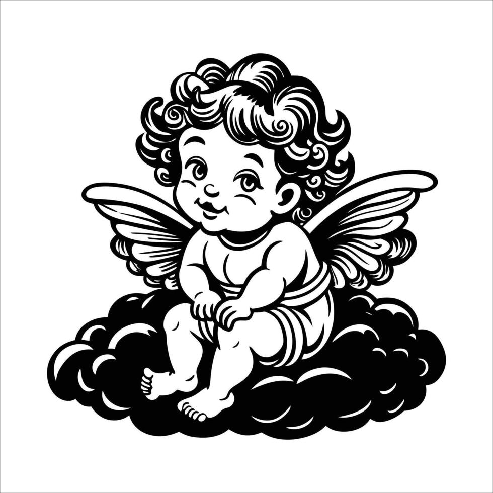 Baby Angel Sitting Cloud Stock vector
