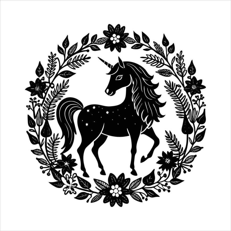 Enchanted Floral Unicorn vector