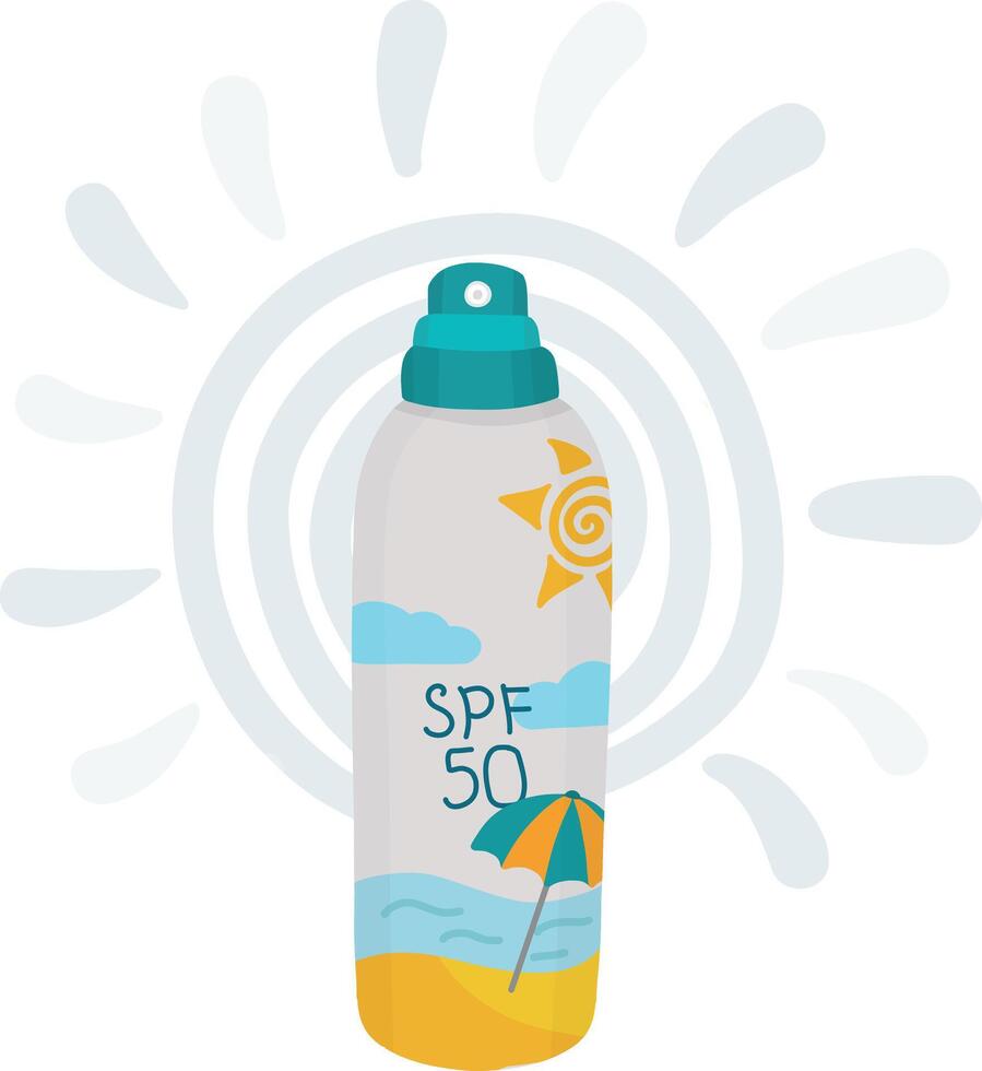 A bottle of sunscreen with an umbrella on it vector