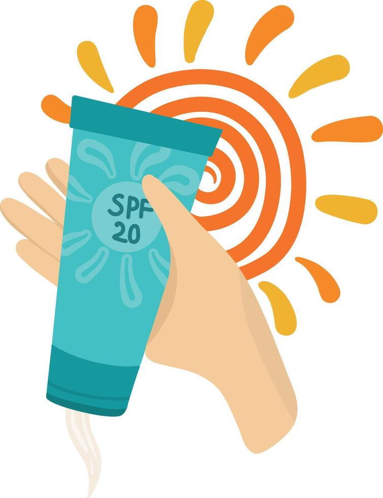 A hand holding a tube of sunscreen vector