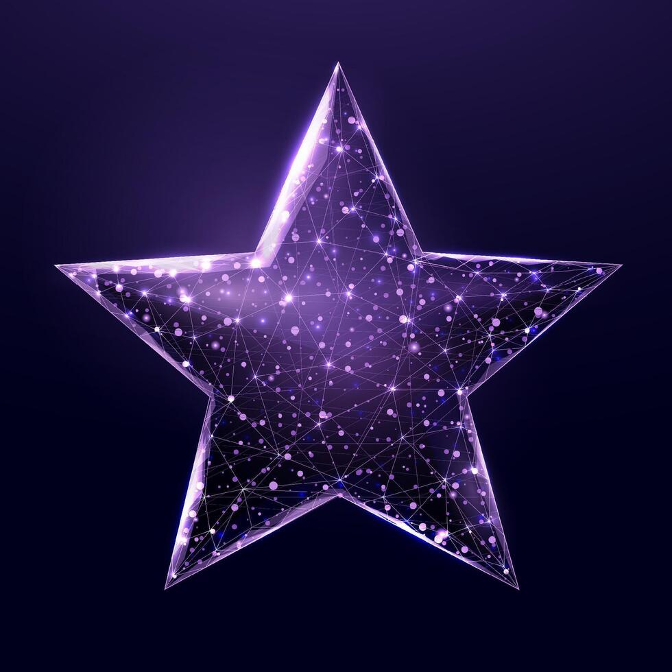 Wireframe star, low poly style. Success, win symbol concept. Abstract modern 3d illustration on dark blue background. vector