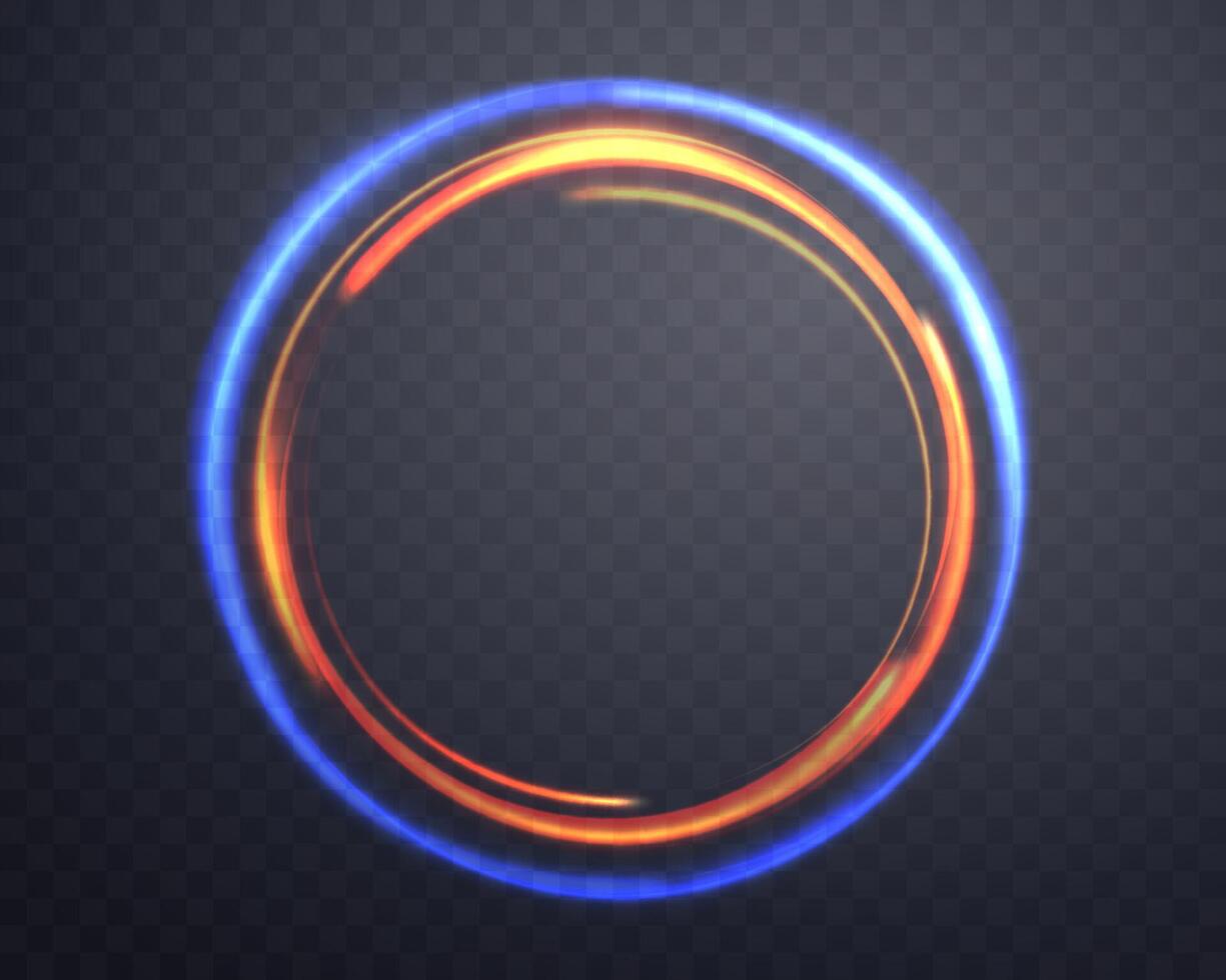 Blue magic ring with glowing. Neon realistic energy flare halo ring. Abstract light effect on a dark background vector