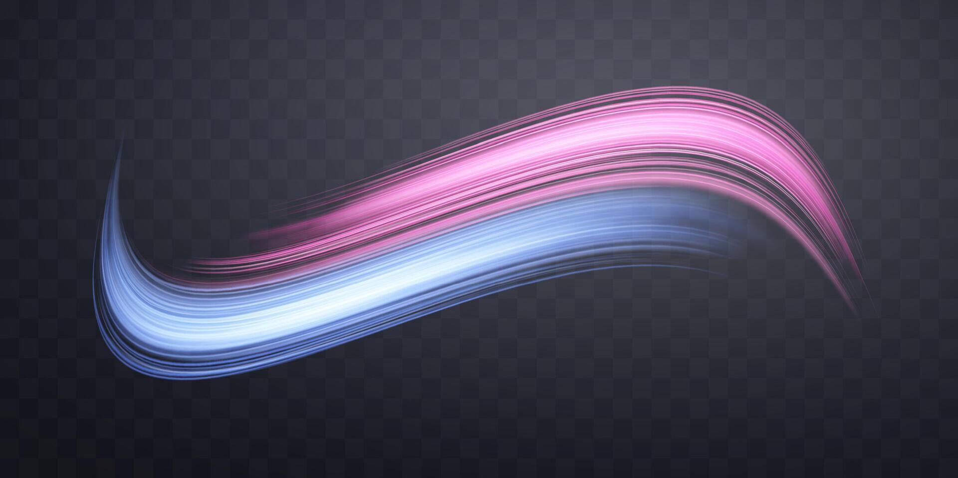 Dynamic neon realistic energy speed wave. Abstract curve twirl light effect on a dark background. illustration. vector