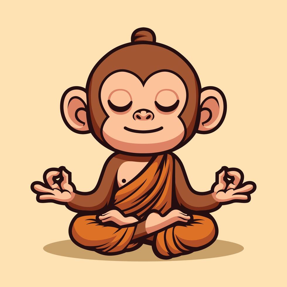 cute monkey monk cartoon illustration vector