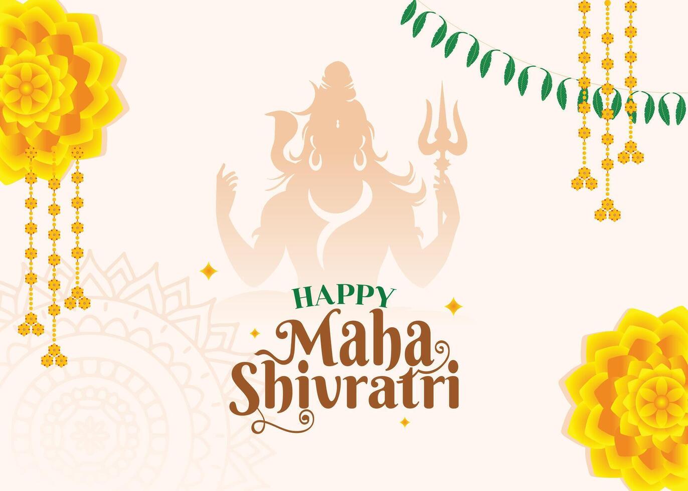 Maha Shivratri typography with floral decoration, Lord Shiva silhouette, and festive background. Elegant lettering for a traditional poster , banner design vector