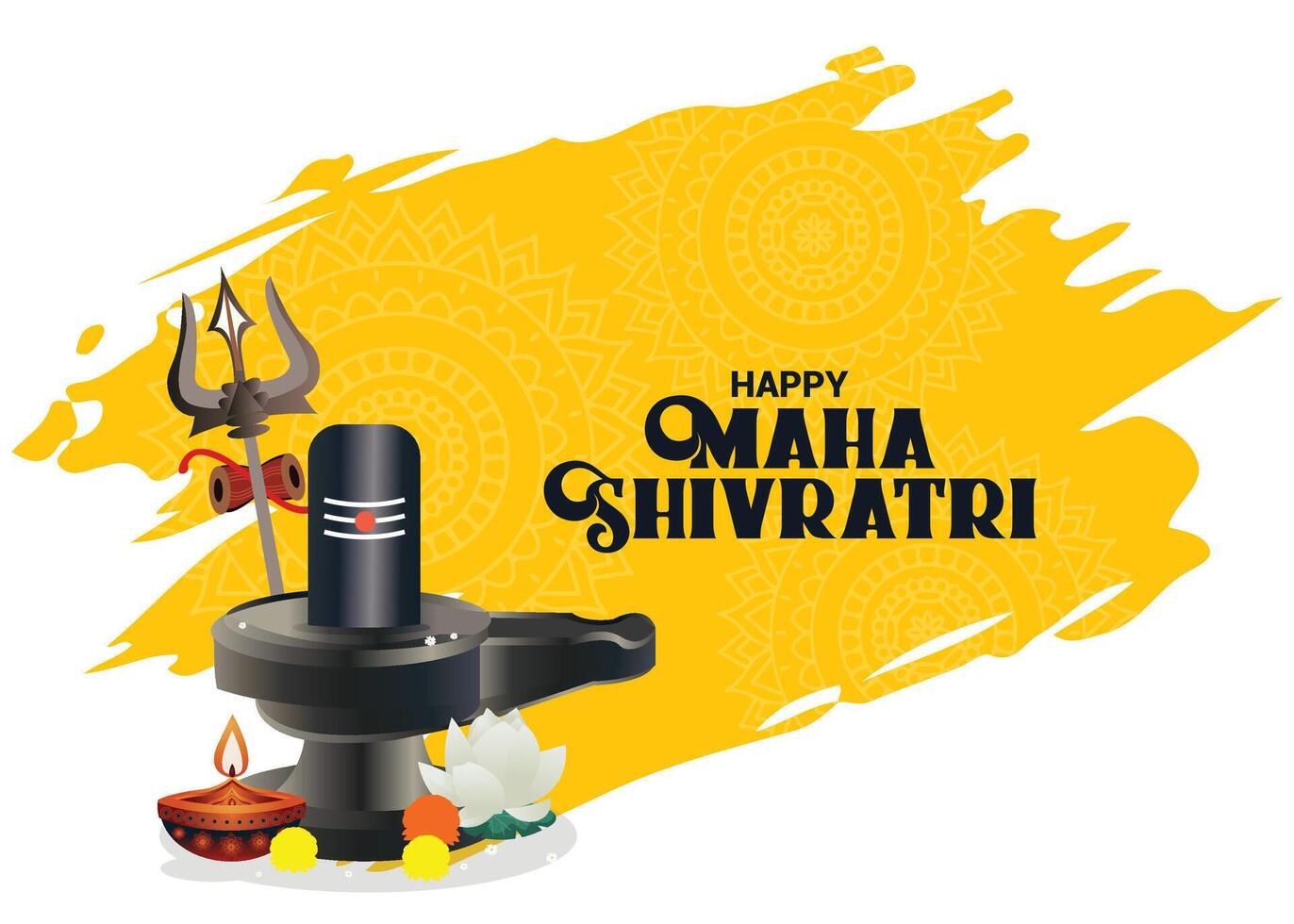 Maha Shivratri typography with elegant lettering, floral decoration, and a vibrant background. Featuring Lord Shivas silhouette, perfect for a traditional festival poster and banner design. vector