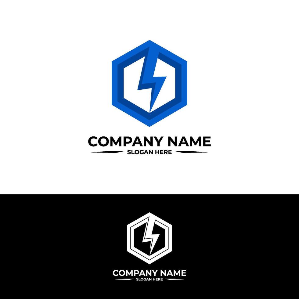 hexagon power electric logo design vector