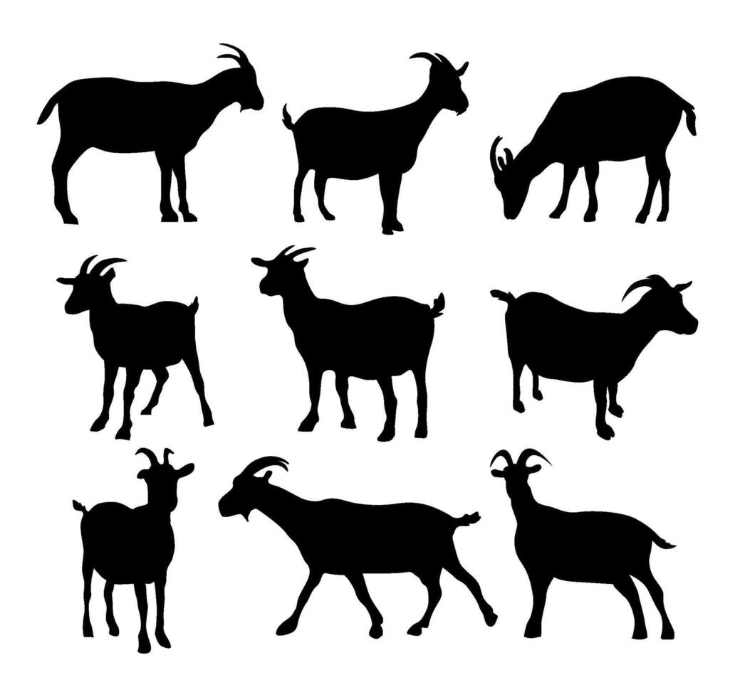 set of goat silhouette vector