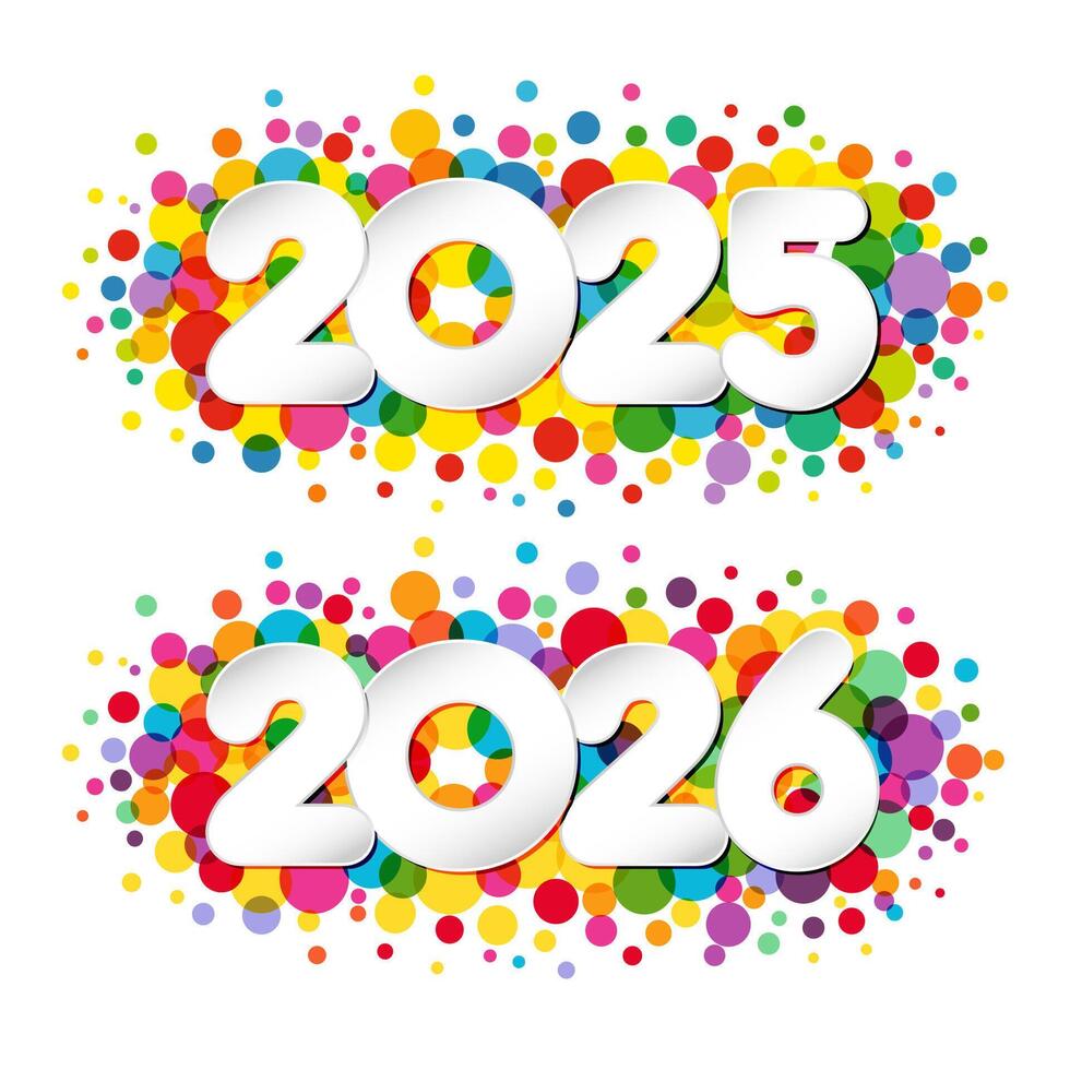 Set of new year horizontal icons 2025 and 2026. Creative concept with colorful bubbles. Sticker concept. Decorative banner. vector
