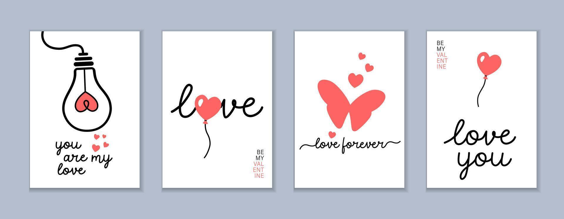 Valentine's Day creative collection, greeting cards set. vector