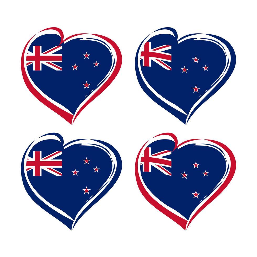 Set of isolated hearts with flag of New Zealand vector