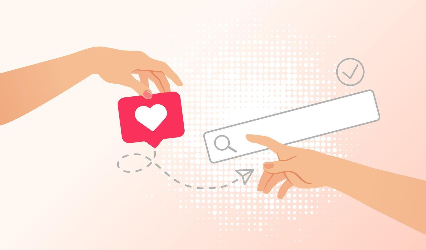 Hand holding like icon and direct message sign. Valentine's day greetings. Cute background vector