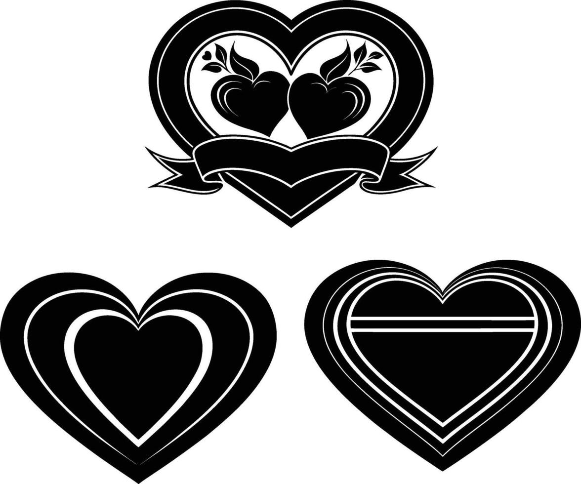 Valentine's Day Black Heart Silhouette Icons Set vector