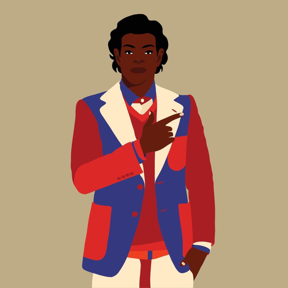 Handsome black man in blue suit vector