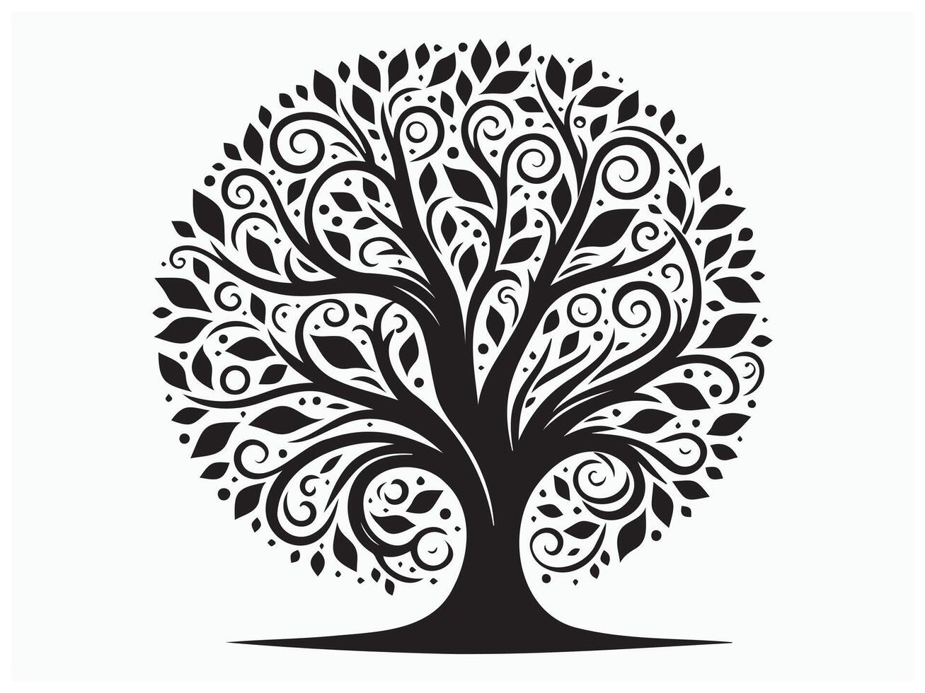 Elegant Decorative Tree Silhouette with Swirl Patterns for Art vector