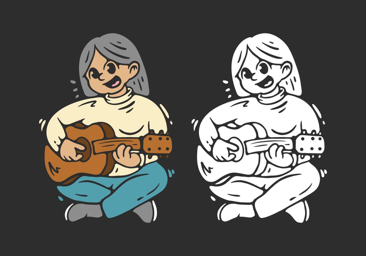 Girl character holding a guitar, flat illustration vector