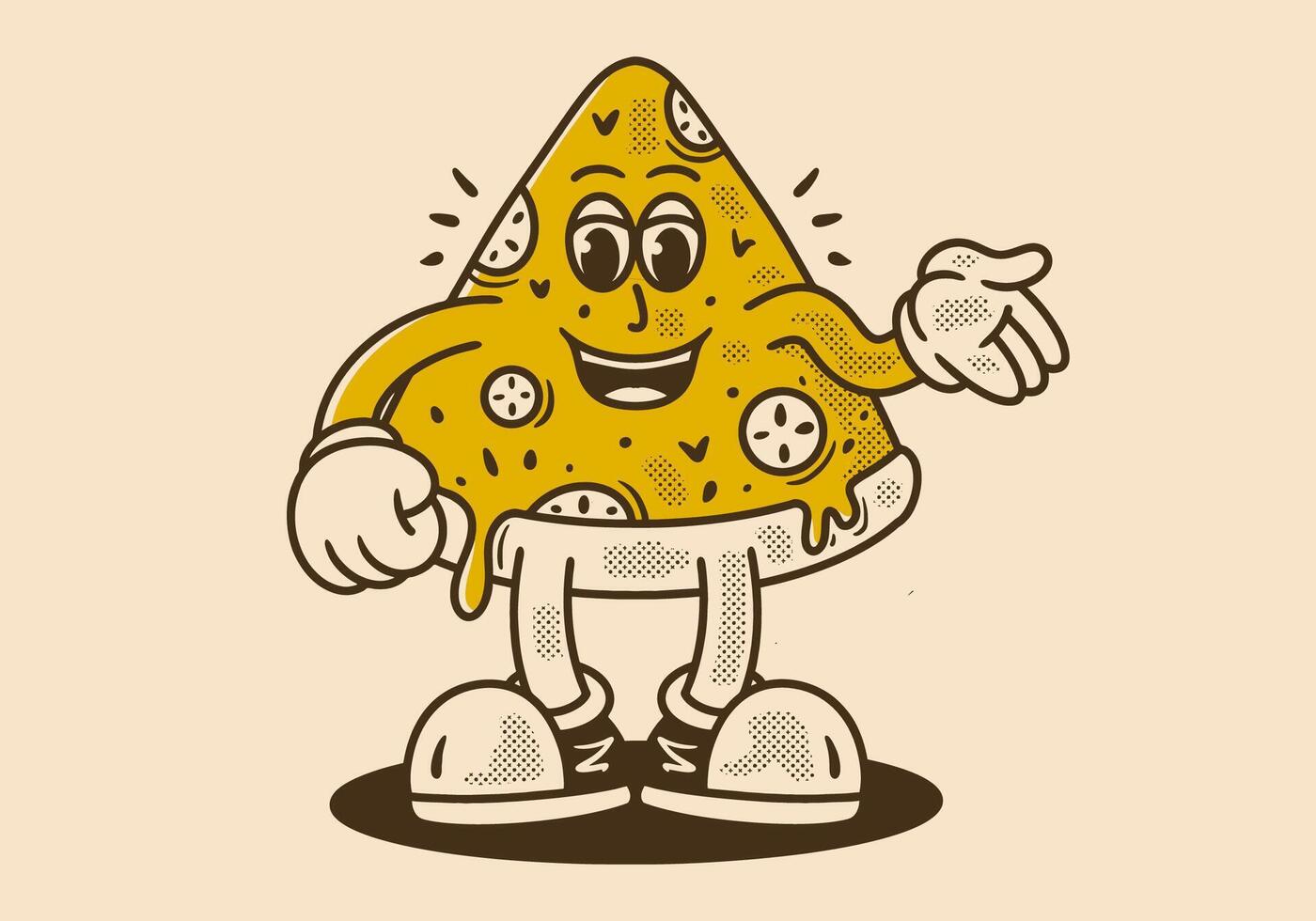 Mascot character of pizza slice in retro vintage style vector