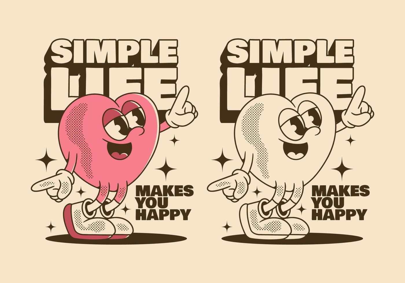 Happy heart character in happy dance illustration in 2 color versions vector