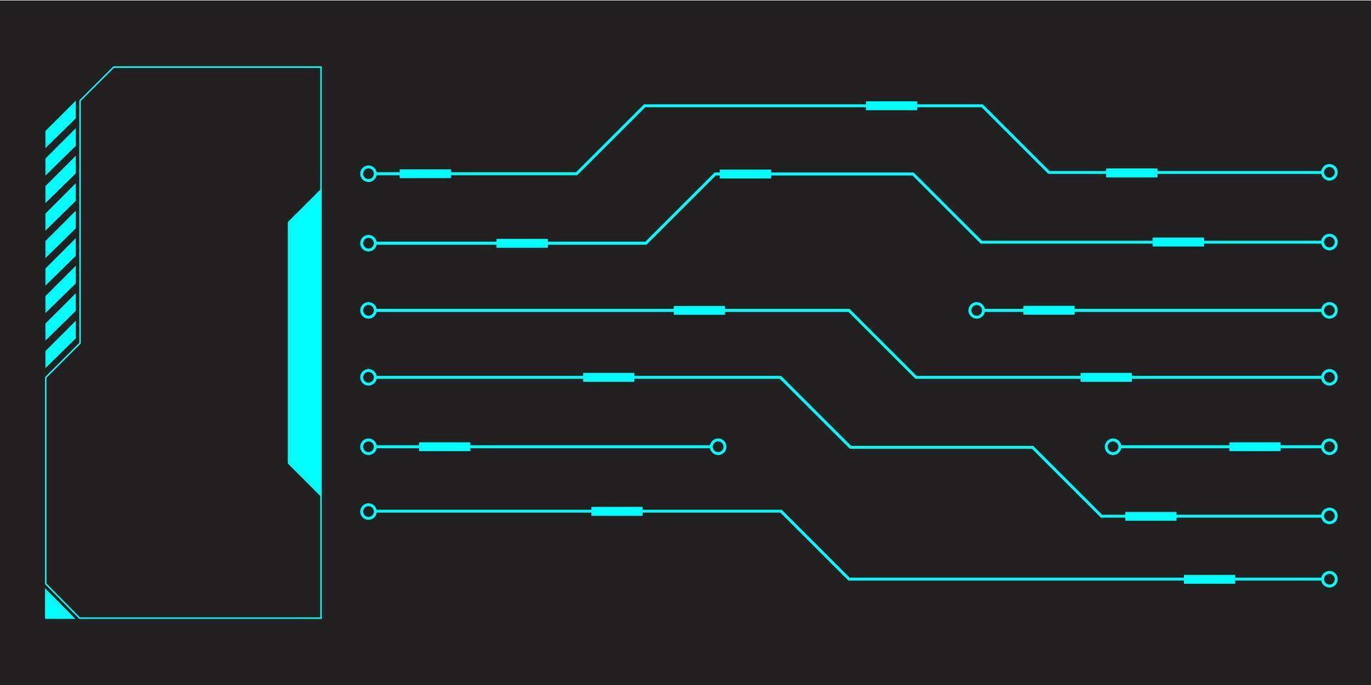 HUD digital futuristic user interface horizontal frame. Sci Fi high tech screen. Cyberpunk game menu touching monitoring hologram dashboard panel. Cyberspace head-up display information border vector