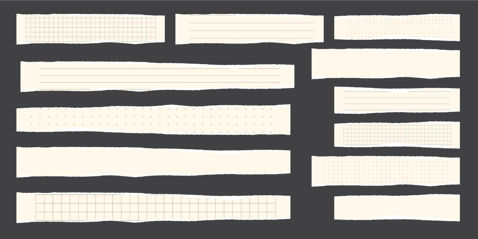 Paper scraps. Torn pieces of paper, with torn edges for notes, realistic torn pieces of blank note pages. illustration isolated vector