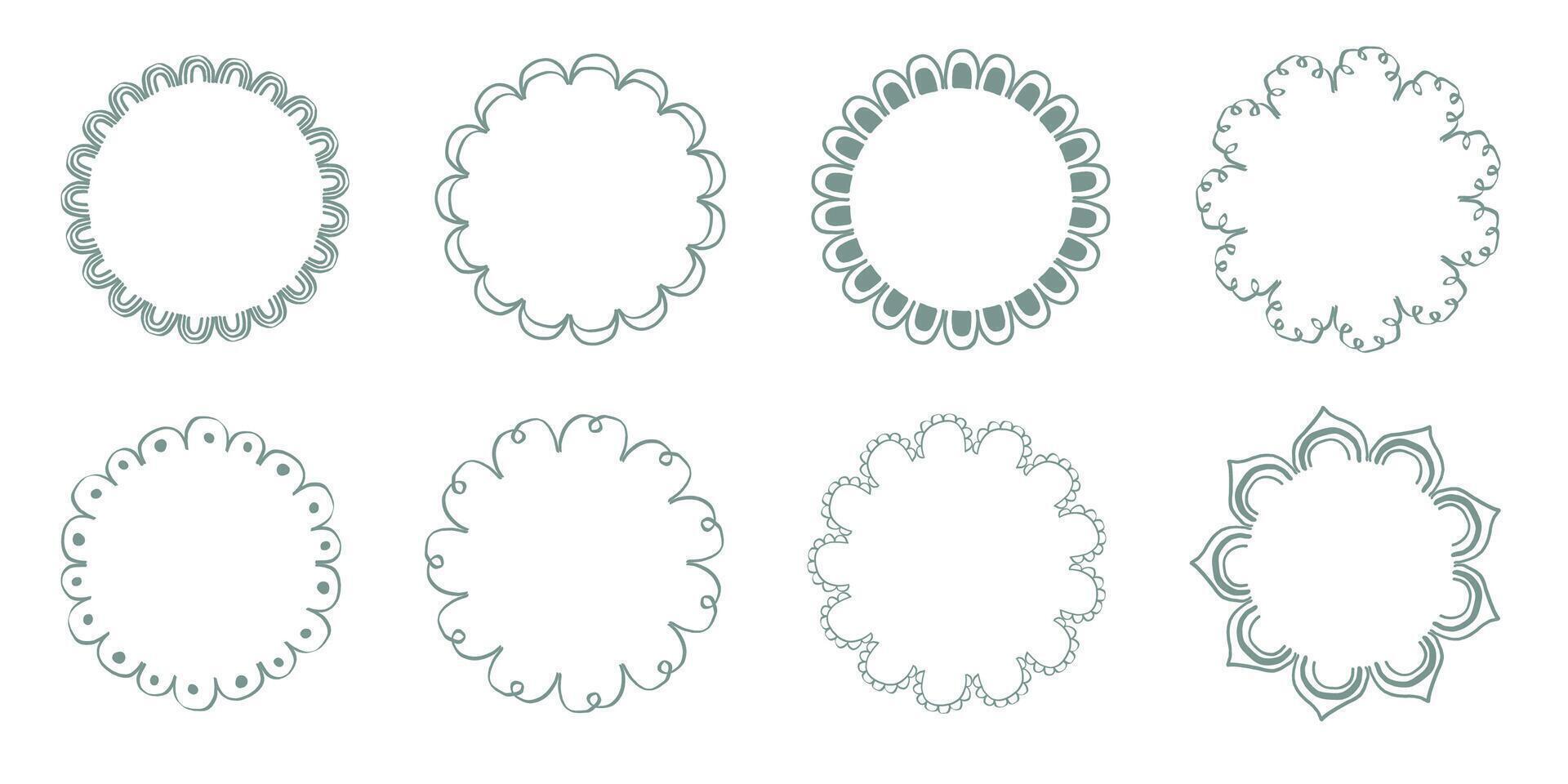 Hand drawn lace scalloped frames. Square, round and rectangle scalloped frames vector