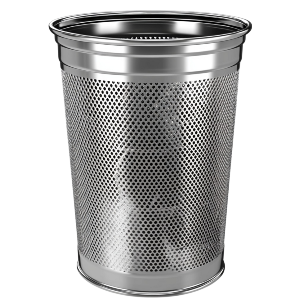 Chrome Metal Trash Bin on Transparent Background png