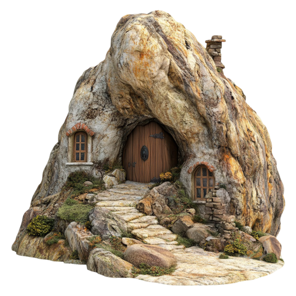 Adventurous Mountain Cave House on Transparent Background png