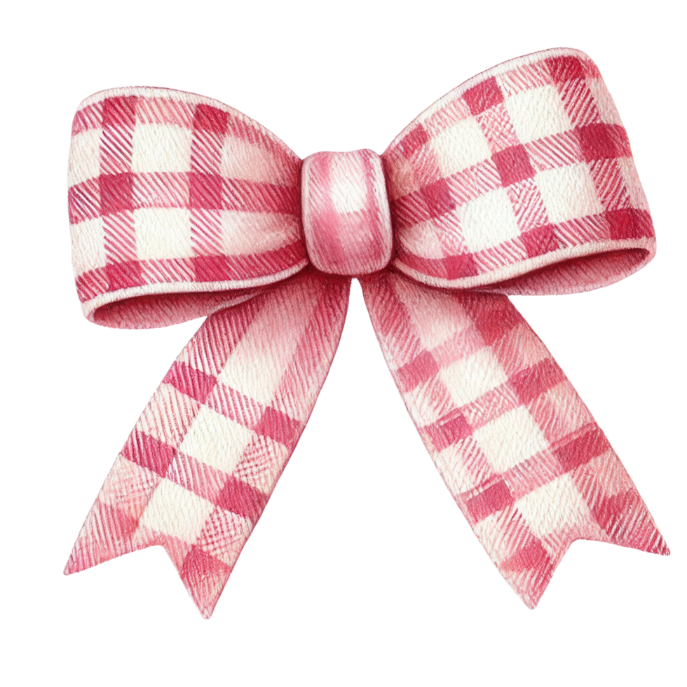 A beautiful pink and white checkered bow with a fabric texture, perfect for festive, romantic, or gift-themed designs. png