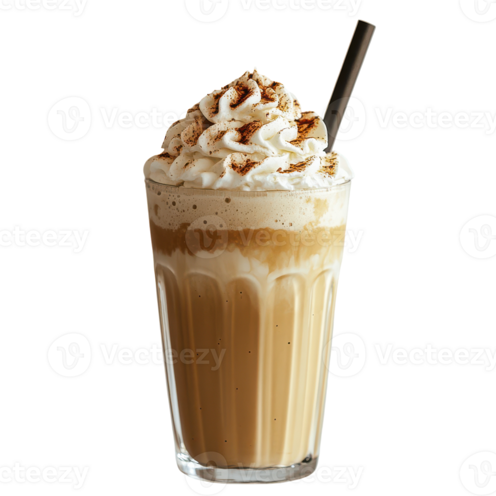 A coffee drink with whipped cream and a straw png
