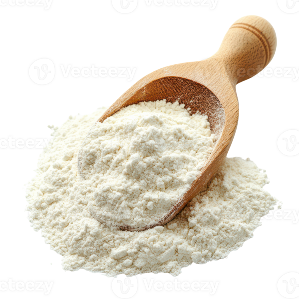 A wooden spoon with a scoop of flour png