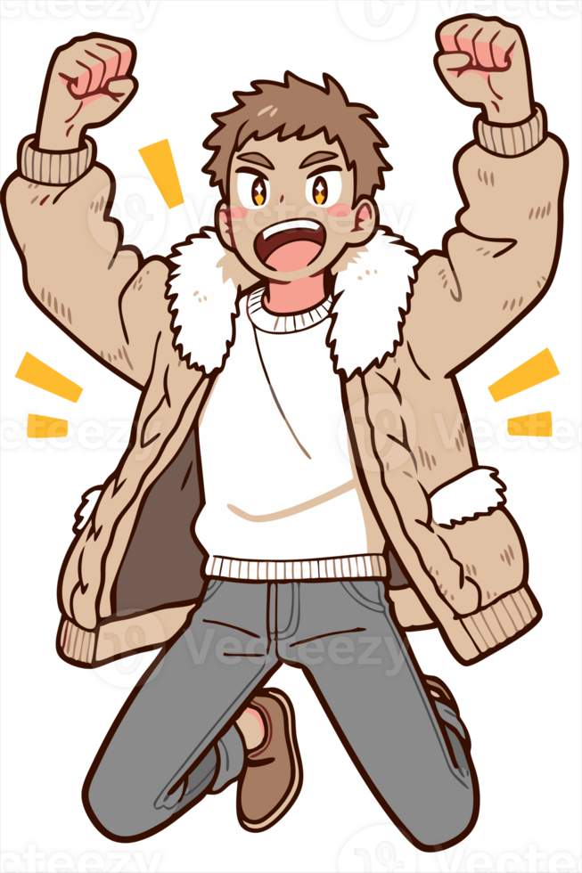 Animated Character Jumping Joyfully Indoors, Celebration Concept png