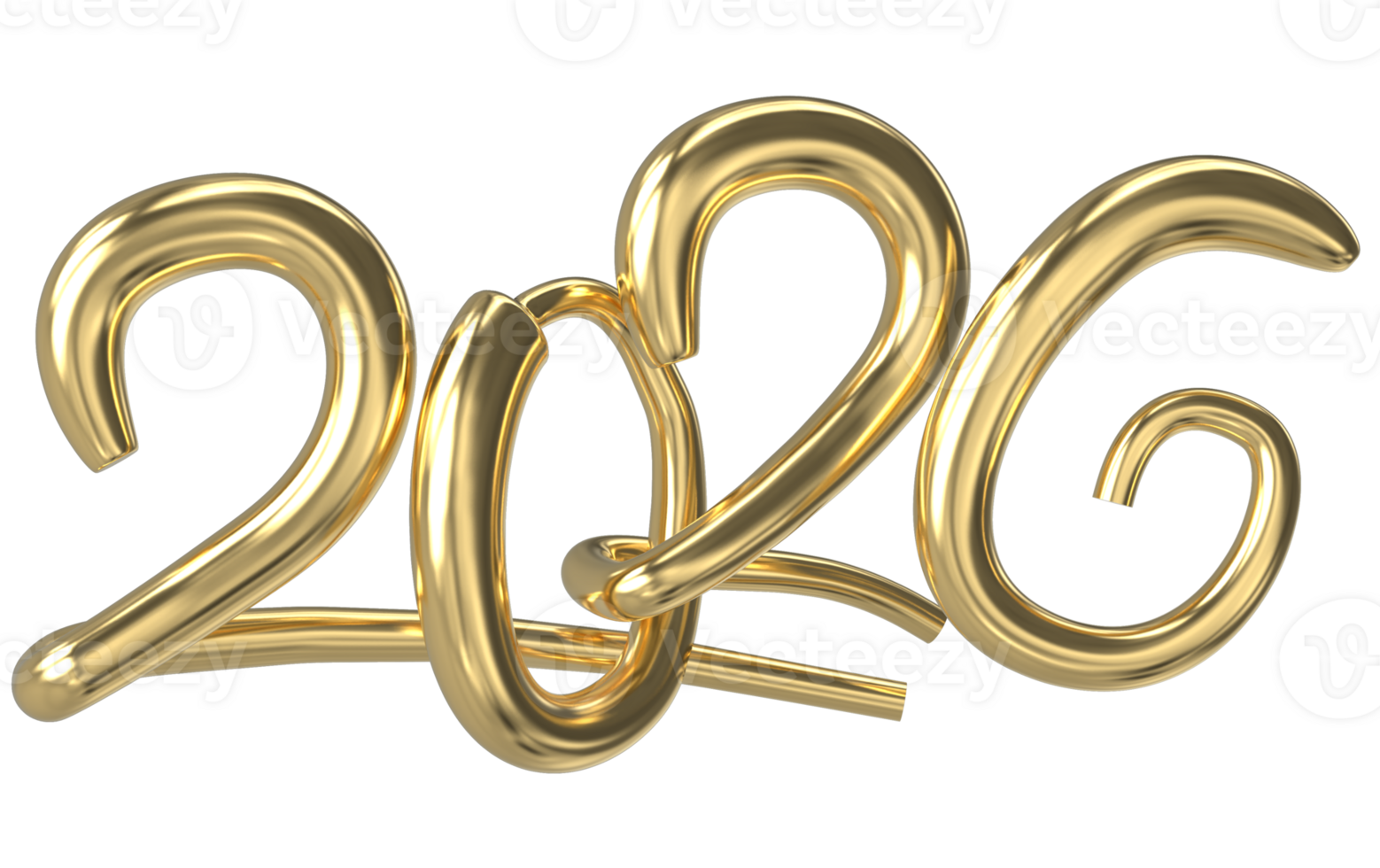 Happy New Year 2026 Gold 3D Render png