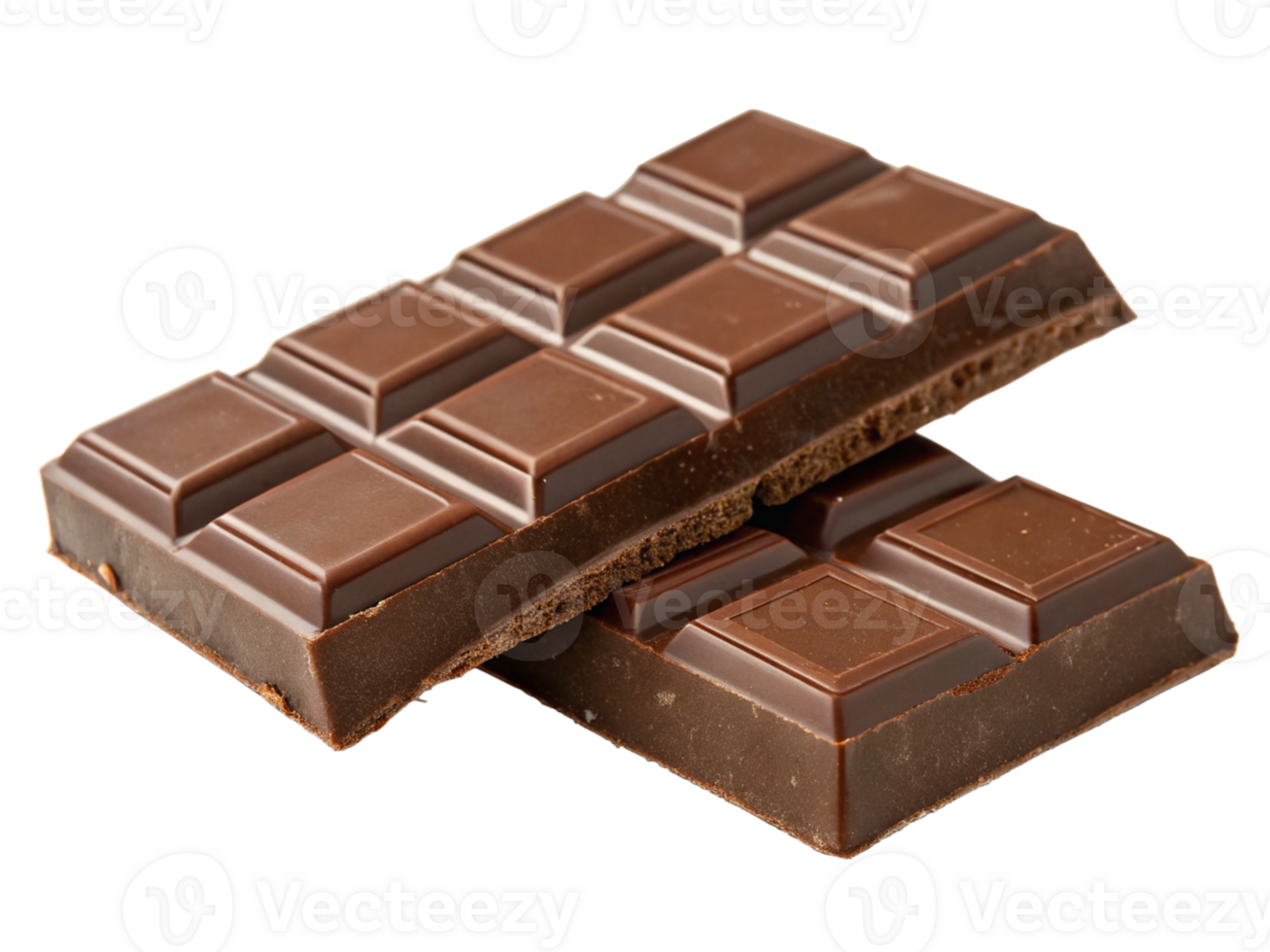Two dark chocolate bars stacked on a transparent background. png