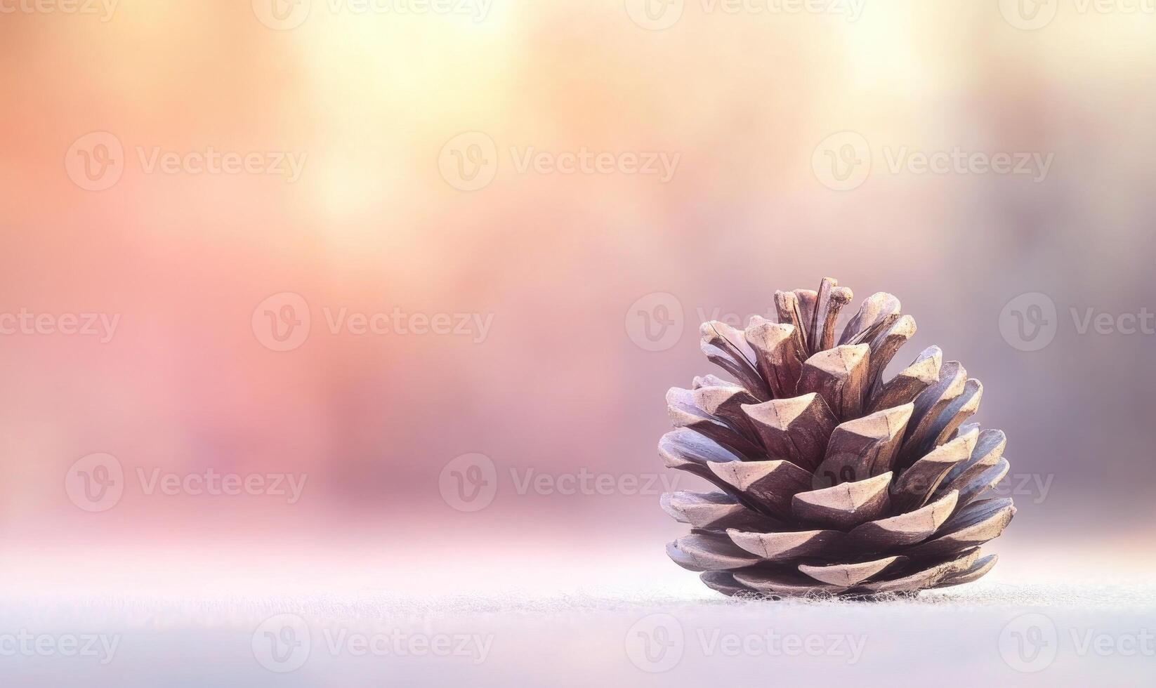 A pine cone is sitting on the snow photo