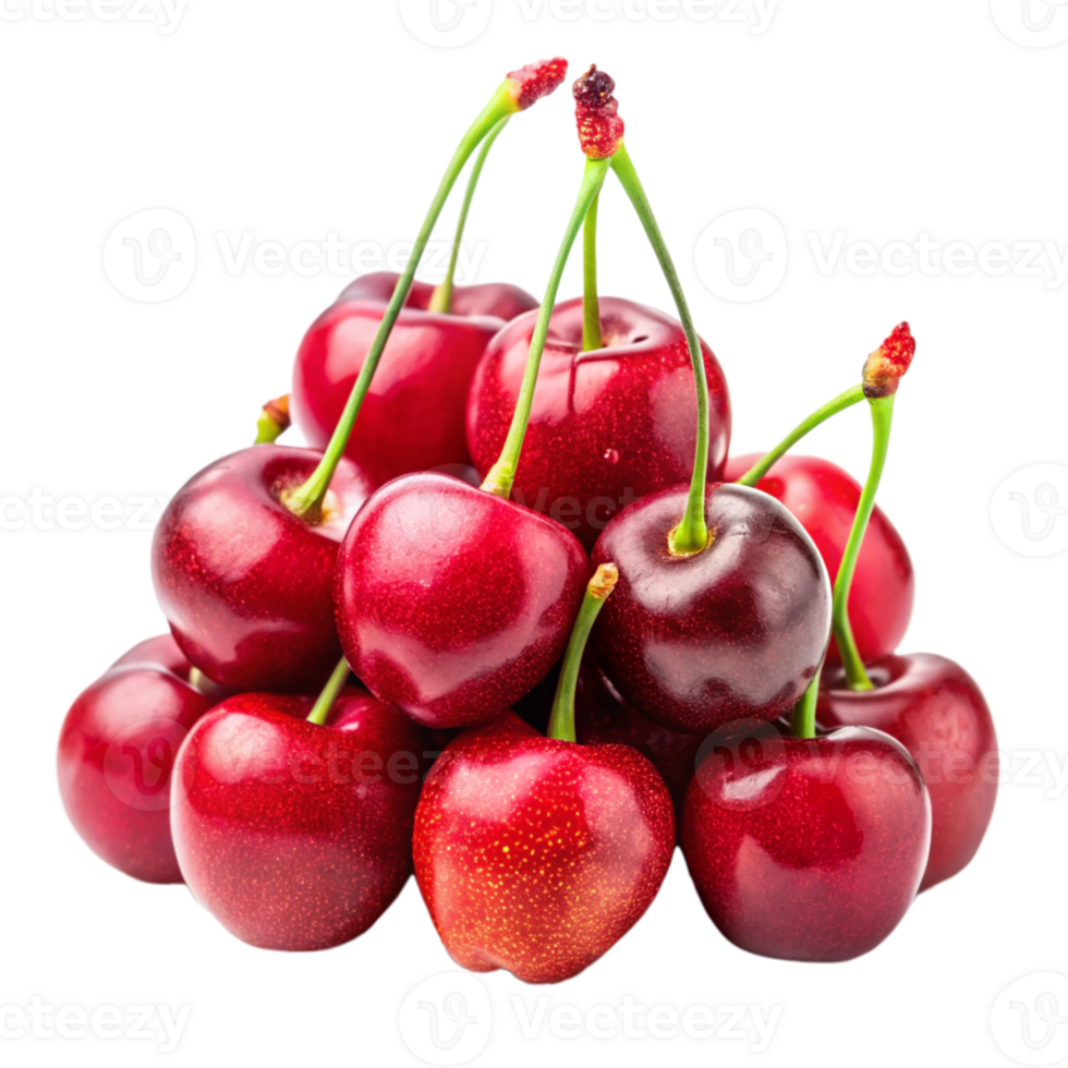 showcasing a cluster of plump, fresh cherries on transparent background png