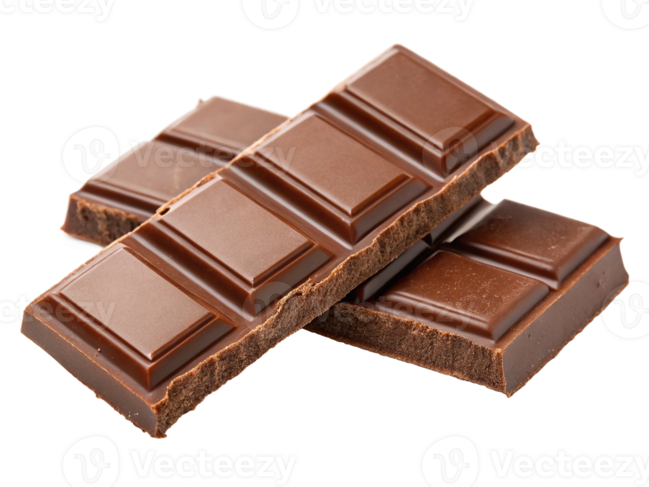 Close-up of two dark chocolate bars stacked on a transparent background. png