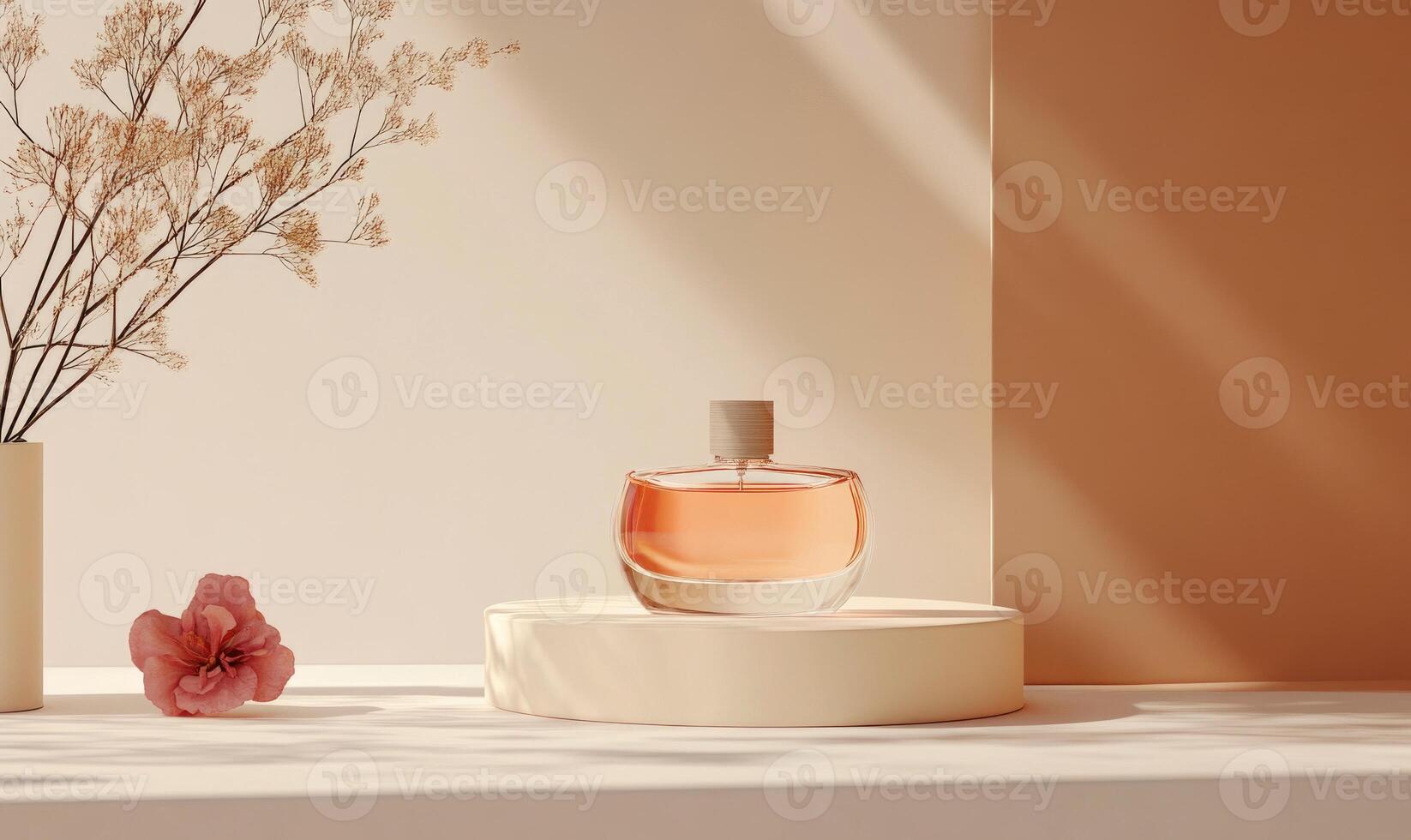 A bottle of perfume on a pedestal photo