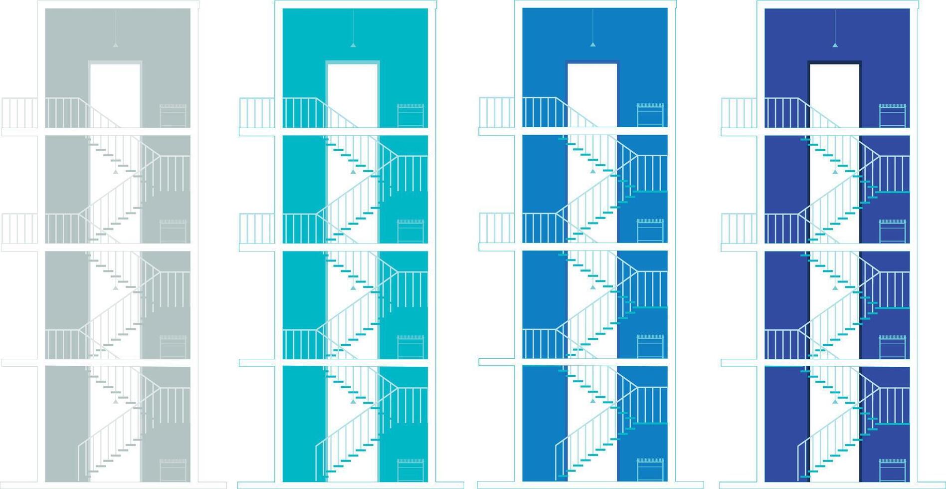 the blue and white stairs are shown in different sizes vector