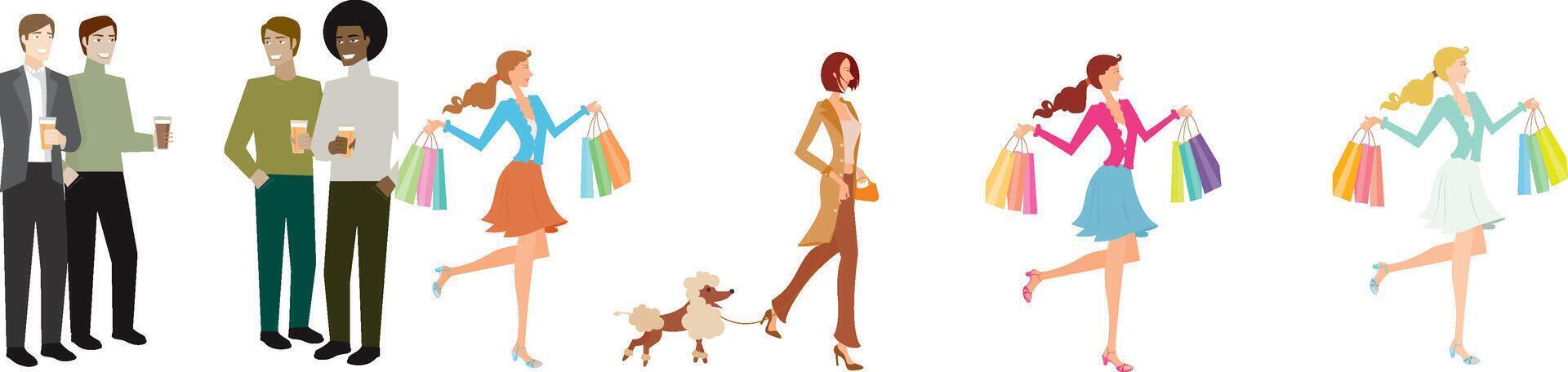 a group of people with different colors and styles, shopping vector