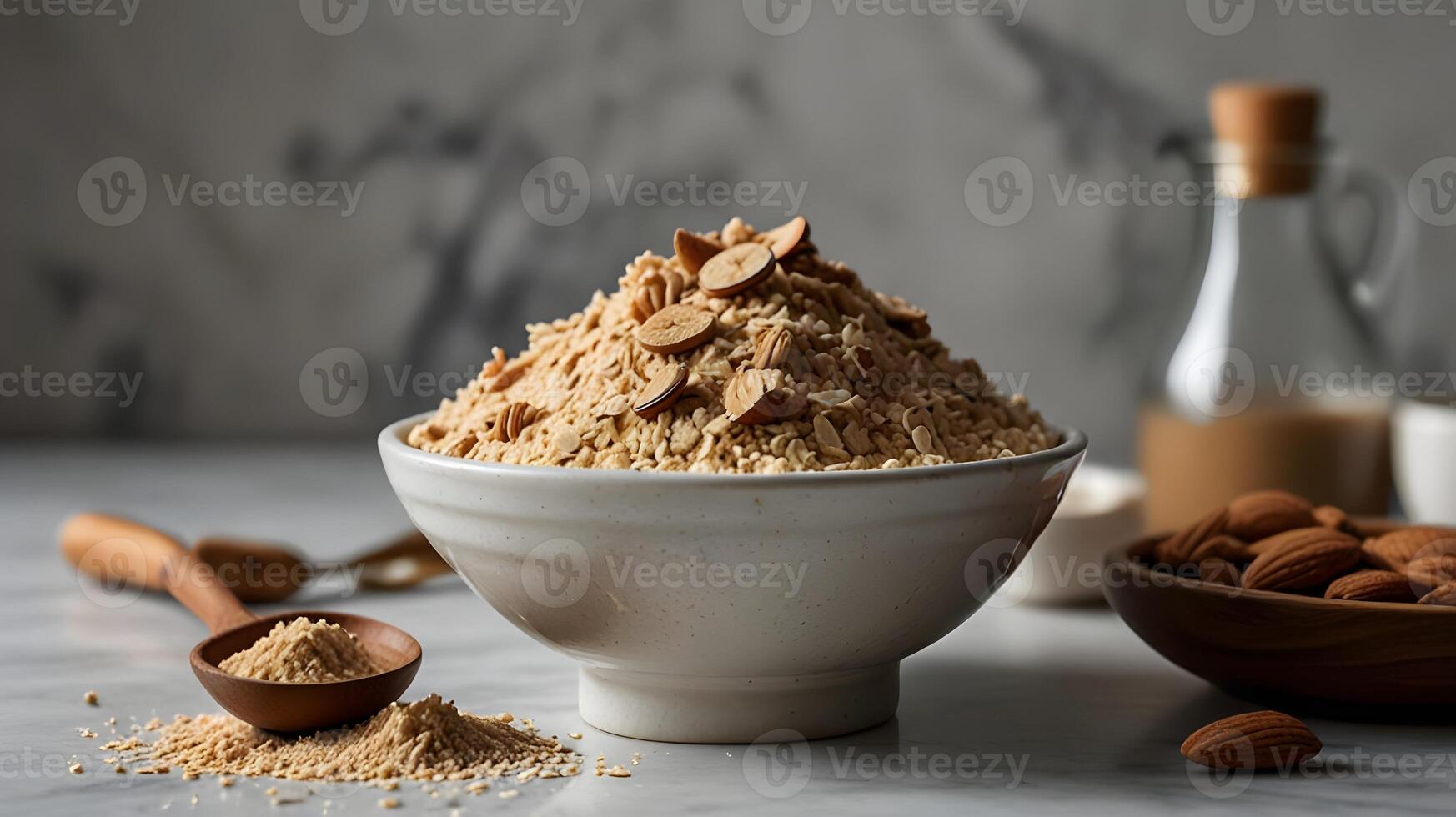 Alternative Flour Baking Setup with Almond, Coconut, and Oat Flour on Marble Countertop photo