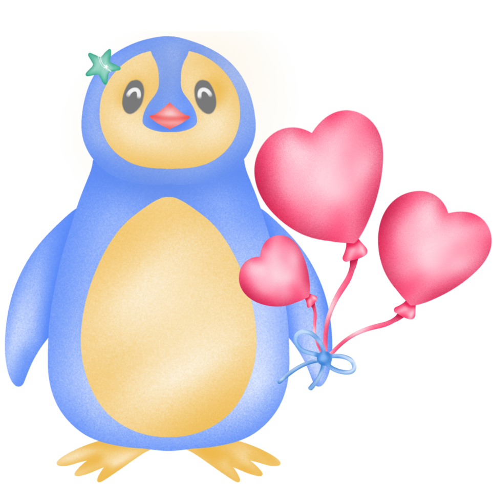 pretty pastel blue baby penguin holding heart balloon png