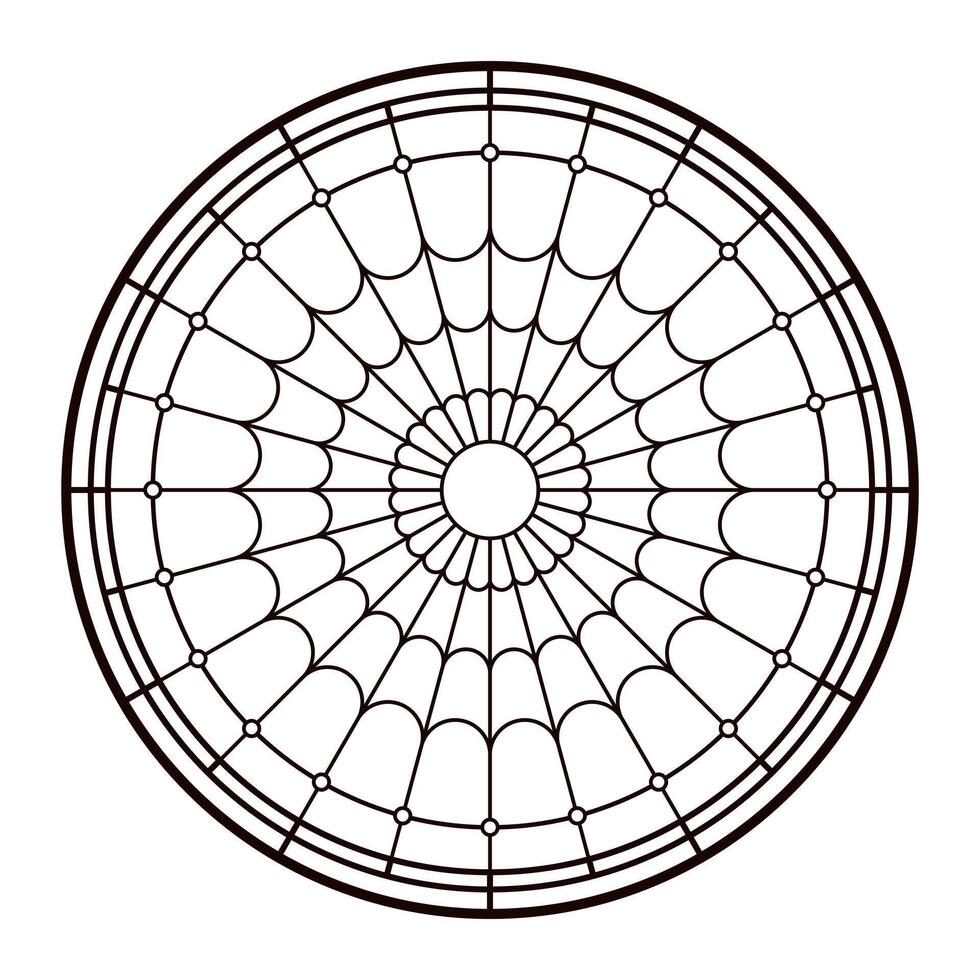Colouring page for adult. Church glass window. Catholic Christian circle frame. vector