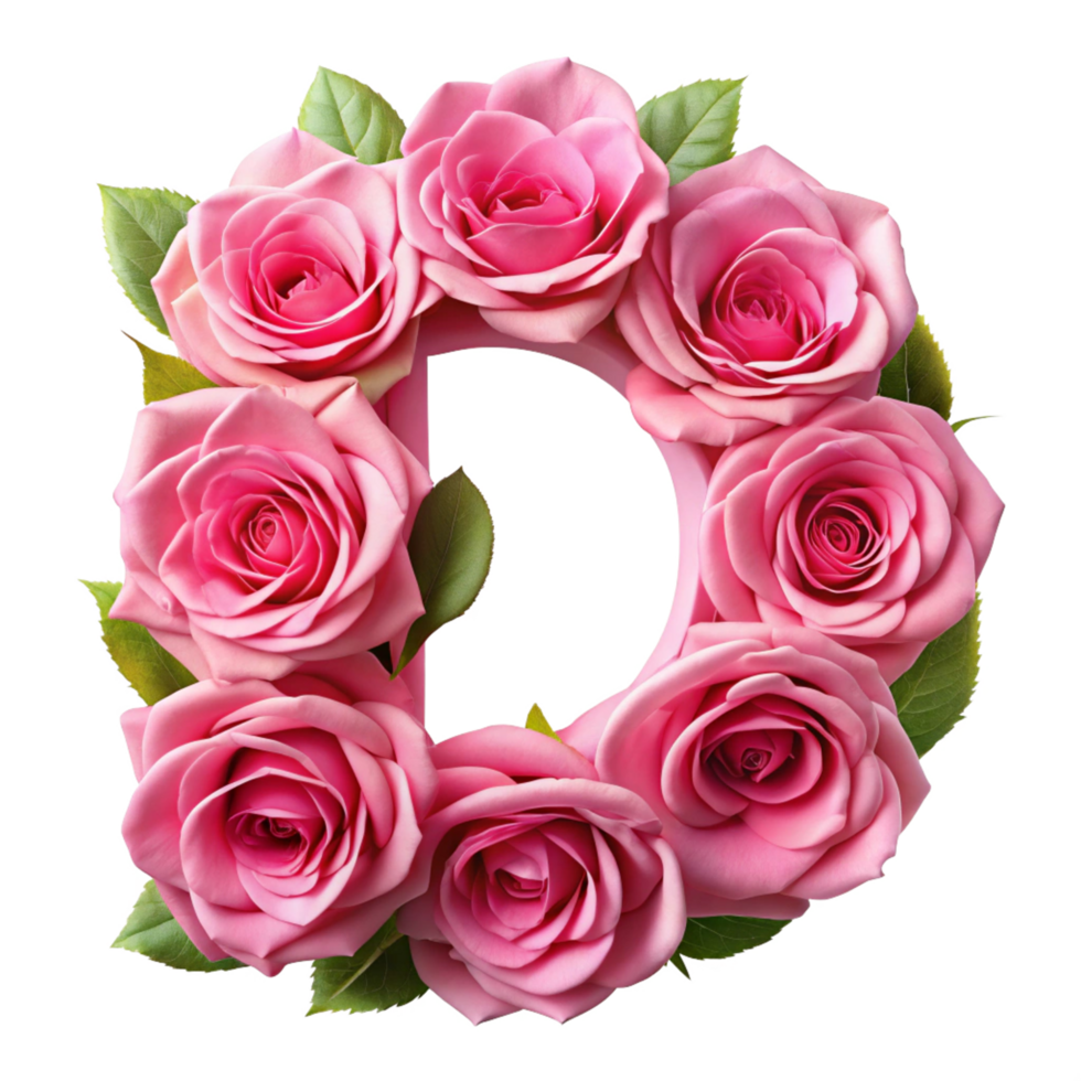 pink rose in the shape of alphabet D is isolated on transparent background png