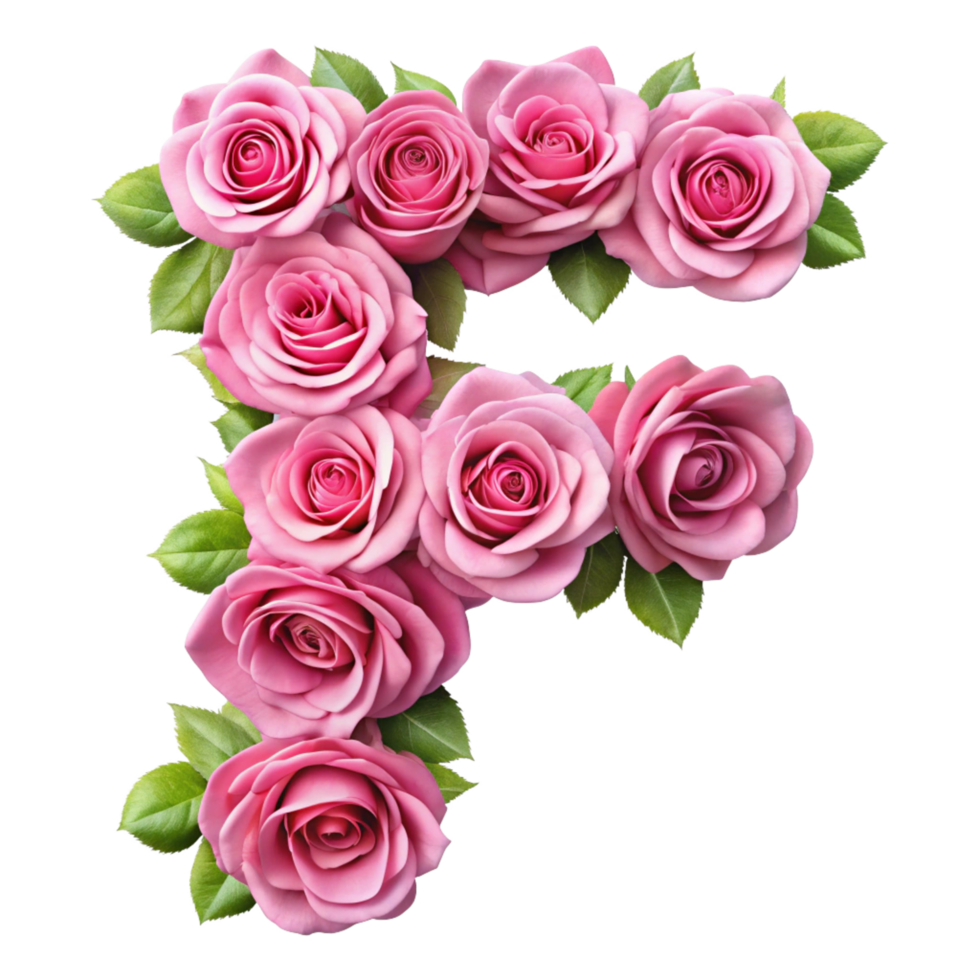 pink rose in the shape of alphabet F is isolated on transparent background png